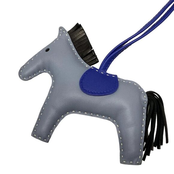 Auth HERMES Rodeo Charm MM Light Blue Blue Black Agneau Milo Bag Charm - Picture 4 of 6